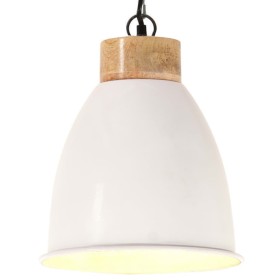 Lámpara colgante industrial hierro blanco y madera 23 cm E27 de vidaXL, Lámparas - Ref: Foro24-320882, Precio: 34,99 €, Descu...