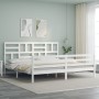 Double bed frame with white solid wood headboard by vidaXL, Beds and slatted bases - Ref: Foro24-3194912, Price: 154,48 €, Di...