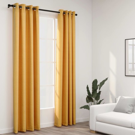 Cortinas opacas con ojales look lino 2 pzas amarillo 140x225 cm de vidaXL, Cortinas y visillos - Ref: Foro24-321193, Precio: ...