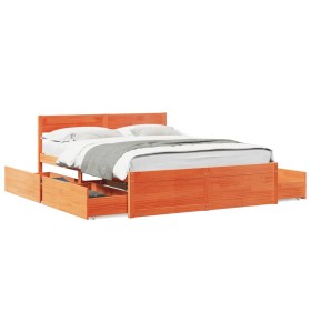 Wax brown pine wood bed frame with drawers 160x200 cm by , Beds and slatted bases - Ref: Foro24-3282344, Price: 305,88 €, Dis...