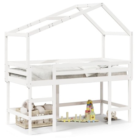 High bed with ladder and solid white pine wood roof 90x190 cm by , Beds and slatted bases - Ref: Foro24-3282075, Price: 241,4...