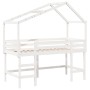 Cama alta escalera y techo madera maciza pino blanca 90x190 cm de , Camas y somieres - Ref: Foro24-3282075, Precio: 241,30 €,...