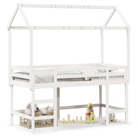 Cama alta escalera y techo madera maciza pino blanca 80x200 cm de , Camas y somieres - Ref: Foro24-3282153, Precio: 238,37 €,...