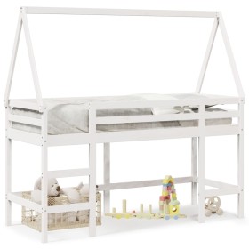 Cama alta escalera y techo madera maciza pino blanca 90x200 cm de , Camas y somieres - Ref: Foro24-3282111, Precio: 201,65 €,...