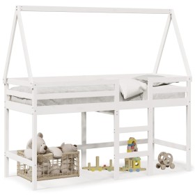 Cama alta escalera y techo madera maciza pino blanca 90x200 cm de , Camas y somieres - Ref: Foro24-3282105, Precio: 212,06 €,...