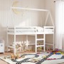 High bed with ladder and solid white pine wood roof 90x200 cm by , Beds and slatted bases - Ref: Foro24-3282105, Price: 212,0...