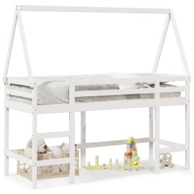 Cama alta escalera y techo madera maciza pino blanca 80x200 cm de , Camas y somieres - Ref: Foro24-3282113, Precio: 185,78 €,...