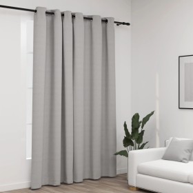 Cortina opaca con ojales look de lino gris 290x245 cm de vidaXL, Cortinas y visillos - Ref: Foro24-321171, Precio: 38,99 €, D...