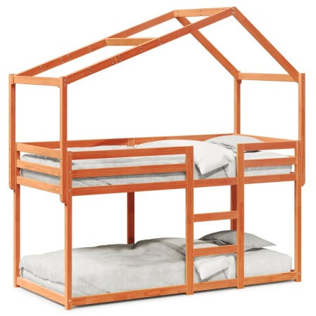 Bed with solid brown pine wood roof 90x200 cm by , Beds and slatted bases - Ref: Foro24-3282038, Price: 218,99 €, Discount: %