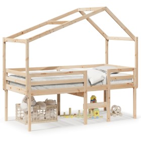 High bed with solid pine wood roof 90x200 cm by , Beds and slatted bases - Ref: Foro24-3282052, Price: 205,99 €, Discount: %