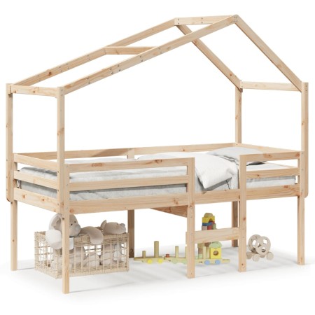 High bed with solid pine wood roof 90x200 cm by , Beds and slatted bases - Ref: Foro24-3282052, Price: 230,31 €, Discount: %