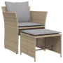 Garden armchair with beige synthetic rattan footrest by , Garden sets - Ref: Foro24-368619, Price: 121,87 €, Discount: %