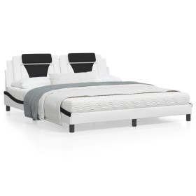 Bed frame with black and white synthetic leather headboard by , Beds and slatted bases - Ref: Foro24-3208116, Price: 212,26 €...