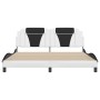 Bed frame with black and white synthetic leather headboard by , Beds and slatted bases - Ref: Foro24-3208116, Price: 229,03 €...