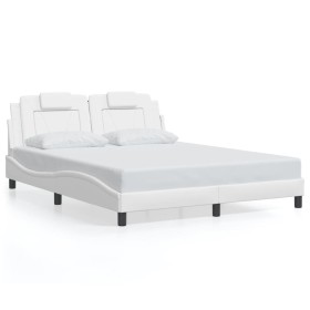 Bed frame with LED lights white PE leather 160x200 cm by , Beds and slatted bases - Ref: Foro24-3214030, Price: 214,99 €, Dis...