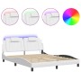 Bed frame with LED lights white PE leather 160x200 cm by , Beds and slatted bases - Ref: Foro24-3214030, Price: 214,99 €, Dis...