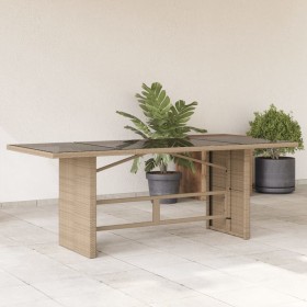 Garden table glass surface PE rattan beige 190x80x75 cm by , Garden tables - Ref: Foro24-365605, Price: 192,99 €, Discount: %