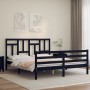 Double bed frame with black solid wood headboard by vidaXL, Beds and slatted bases - Ref: Foro24-3194970, Price: 170,99 €, Di...