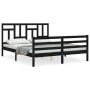 Double bed frame with black solid wood headboard by vidaXL, Beds and slatted bases - Ref: Foro24-3194970, Price: 170,99 €, Di...