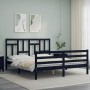 Double bed frame with black solid wood headboard by vidaXL, Beds and slatted bases - Ref: Foro24-3194970, Price: 170,99 €, Di...