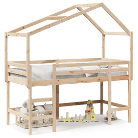 Loft bed with ladder and solid pine wood ceiling 90x190 cm by , Beds and slatted bases - Ref: Foro24-3282074, Price: 232,01 €...