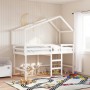 Cama alta escalera y techo madera maciza pino blanca 90x190 cm de , Camas y somieres - Ref: Foro24-3282069, Precio: 262,72 €,...