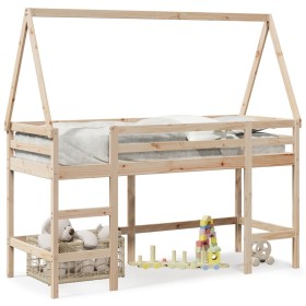 Loft bed with ladder and solid pine wood ceiling 90x200 cm by , Beds and slatted bases - Ref: Foro24-3282110, Price: 206,03 €...