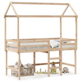 Loft bed with ladder and solid pine wood ceiling 80x200 cm by , Beds and slatted bases - Ref: Foro24-3282146, Price: 214,79 €...