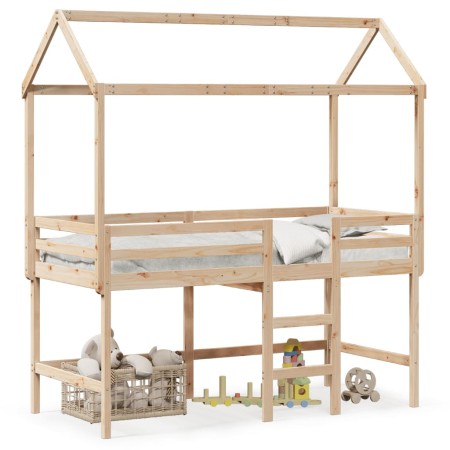 Loft bed with ladder and solid pine wood ceiling 80x200 cm by , Beds and slatted bases - Ref: Foro24-3282146, Price: 214,79 €...