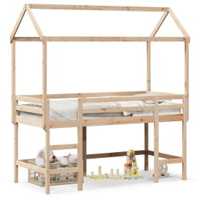 Loft bed with ladder and solid pine wood ceiling 80x200 cm by , Beds and slatted bases - Ref: Foro24-3282152, Price: 208,79 €...