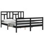 Double bed frame with black solid wood headboard by vidaXL, Beds and slatted bases - Ref: Foro24-3194970, Price: 170,99 €, Di...