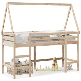 Loft bed with ladder and solid pine wood ceiling 80x200 cm by , Beds and slatted bases - Ref: Foro24-3282112, Price: 172,93 €...