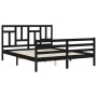 Double bed frame with black solid wood headboard by vidaXL, Beds and slatted bases - Ref: Foro24-3194970, Price: 170,99 €, Di...