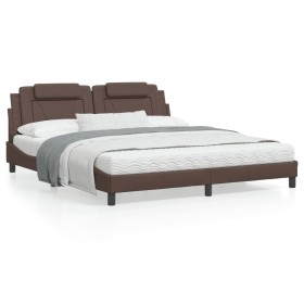 Brown synthetic leather headboard bed frame 180x200 cm by , Beds and slatted bases - Ref: Foro24-3208112, Price: 226,77 €, Di...