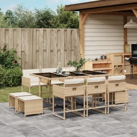 11-teiliges Garten-Essset mit beigen Kissen aus synthetischem Rattan von , Gartensets - Ref: Foro24-3278097, Preis: 662,60 €,...