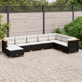 Garden sofa and cushion set 8 pieces black synthetic rattan by , Garden sets - Ref: Foro24-3261953, Price: 614,04 €, Discount: %