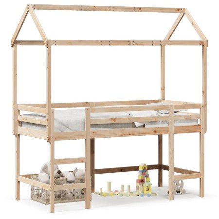 Loft bed with ladder and solid pine wood ceiling 90x190 cm by , Beds and slatted bases - Ref: Foro24-3282154, Price: 240,32 €...