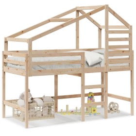 Loft bed with ladder and solid pine wood ceiling 90x200 cm by , Beds and slatted bases - Ref: Foro24-3281988, Price: 214,99 €...