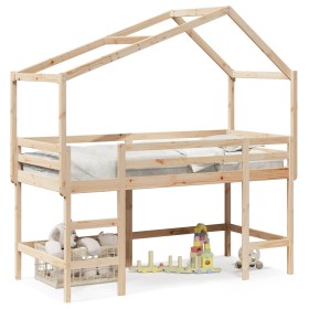 Loft bed with ladder and solid pine wood ceiling 90x200 cm by , Beds and slatted bases - Ref: Foro24-3282070, Price: 231,96 €...