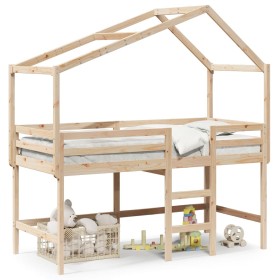 Loft bed with ladder and solid pine wood ceiling 90x200 cm by , Beds and slatted bases - Ref: Foro24-3282064, Price: 206,99 €...