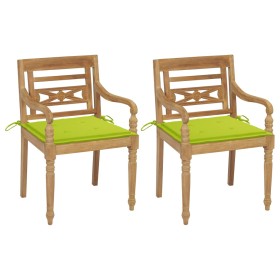 Batavia chairs 2 units solid teak with bright green cushions by , Garden chairs - Ref: Foro24-3062138, Price: 247,90 €, Disco...