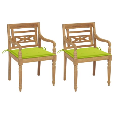 Batavia chairs 2 units solid teak with bright green cushions by , Garden chairs - Ref: Foro24-3062138, Price: 248,99 €, Disco...