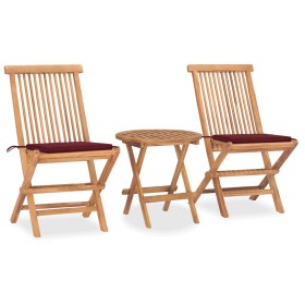 Folding 3-piece teak wood garden dining set with cushions by , Garden sets - Ref: Foro24-3063180, Price: 168,11 €, Discount: %