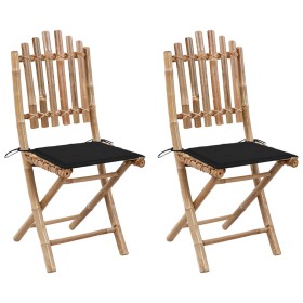 Folding garden chairs, 2 units, bamboo with cushions. by , Garden chairs - Ref: Foro24-3063994, Price: 105,32 €, Discount: %