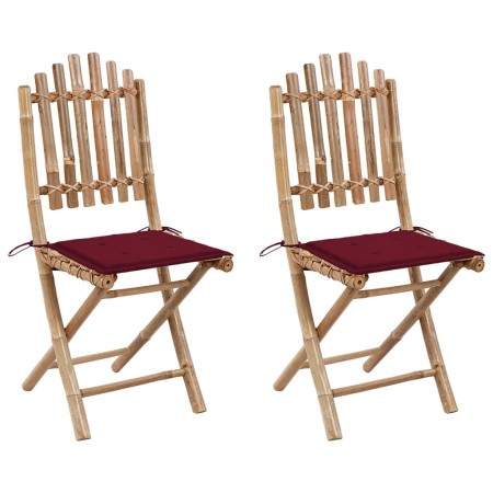 Folding garden chairs, 2 units, bamboo with cushions. by , Garden chairs - Ref: Foro24-3063996, Price: 112,40 €, Discount: %