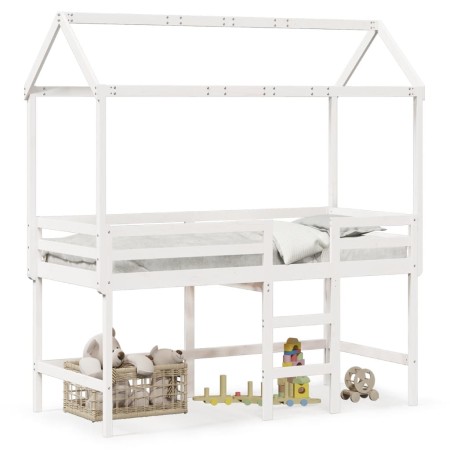 High bed with ladder and solid white pine wood roof 80x200 cm by , Beds and slatted bases - Ref: Foro24-3282147, Price: 255,9...