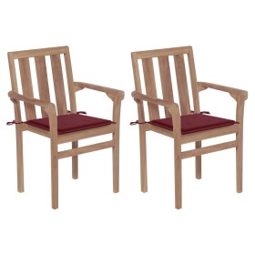 Garden chairs 2 pcs with cushions wine red teak wood by , Garden chairs - Ref: Foro24-3062217, Price: 241,67 €, Discount: %