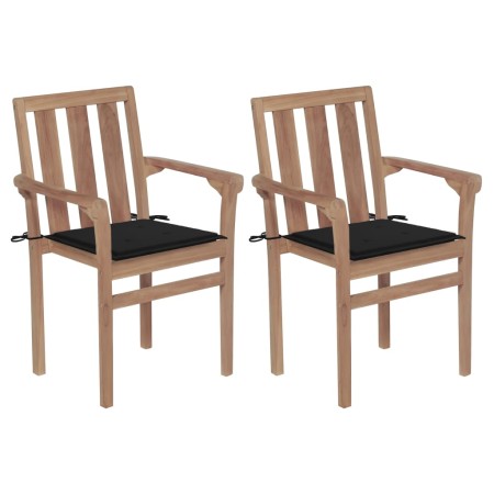 Garden chairs 2 units with black teak wood cushions by , Garden chairs - Ref: Foro24-3062215, Price: 231,87 €, Discount: %