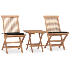 Folding garden dining set 3 pieces teak wood cushions by , Garden sets - Ref: Foro24-3063205, Price: 162,29 €, Discount: %