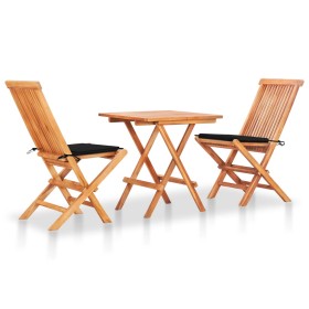 3-teiliges Bistroset mit schwarzen Kissen aus massivem Teakholz von , Gartensets - Ref: Foro24-3063232, Preis: 178,17 €, Raba...